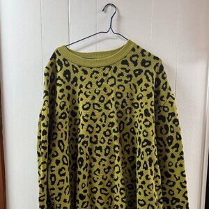 Red Sky Chartreuse Leopard Print Sweater Dress